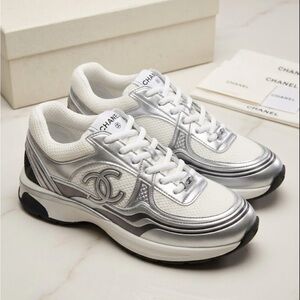 Men's Silver and White Sneakers